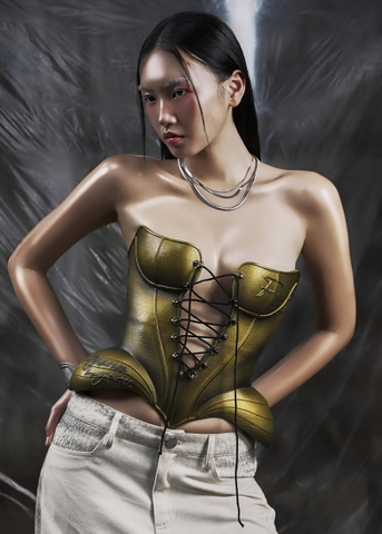 NONE Metalic Lace Up 3D Corset