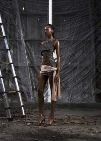 NONE One Shoulder Cut Out Wrapped Hips Dress