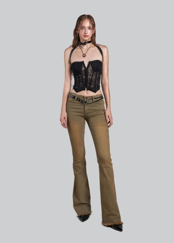 IUNU Lace Ribbon Strap Corset Top