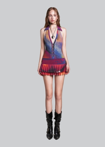 IUNU Halter V Neck Mesh Dress