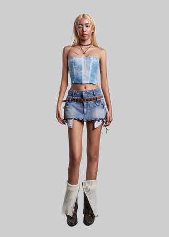 IUNU Double Waist Mini Denim Skirt