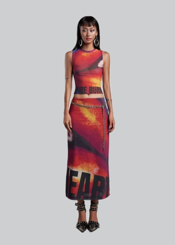 IUNU Lips Printed Mesh Midi Skirt