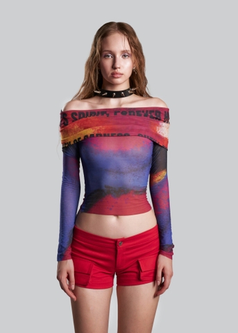 IUNU Off Shoulder Mesh Top