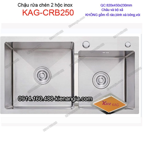 Chậu rửa chén 2 hộc 82x45 cm inox KAG-CRB250