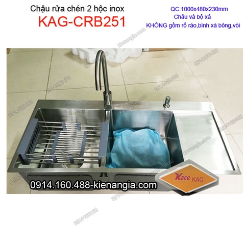 Chậu rửa chén 2 hộc 1 cánh 100x48 cm inox KAG-CRB251