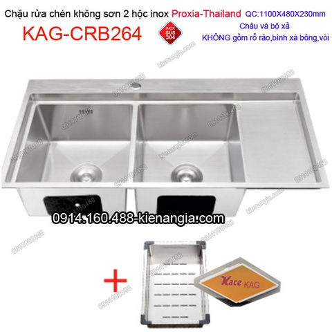 Chậu rửa chén 2 hộc 110x48 cm inox 304 không sơn Proxia KAG-CRB264