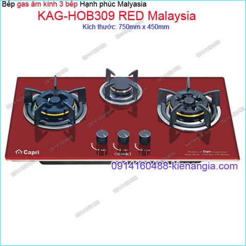 Bếp 3 gas âm kính đỏ sung túc Capri Malaysia KAG-HOB309-RED Malaysia
