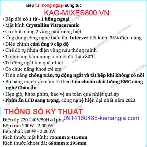Bếp từ kết hợp hồng ngoại tiện nghi Capri KAG-MIXES800 VN