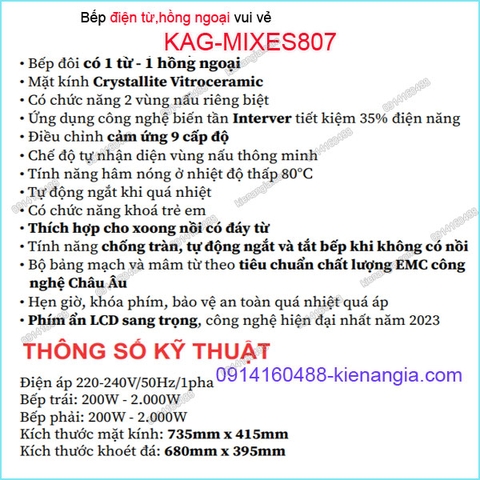 Bếp từ kết hợp hồng ngoại vui vẻ Capri KAG-MIXES807 VN