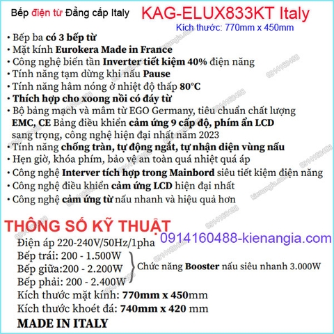 Bếp từ đôi sang trọng Capri Italy KAG-ELUX833KT Italy