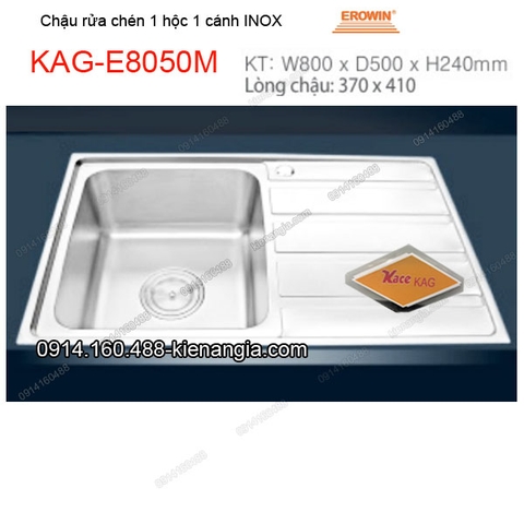 Chậu rửa chén 1 hộc 1 cánh 80x50 cm inox EROWIN KAG-E8050M