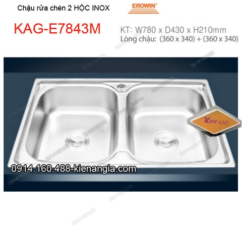 Chậu rửa chén 2 hộc 78x43 cm inox EROWIN KAG-E7843M