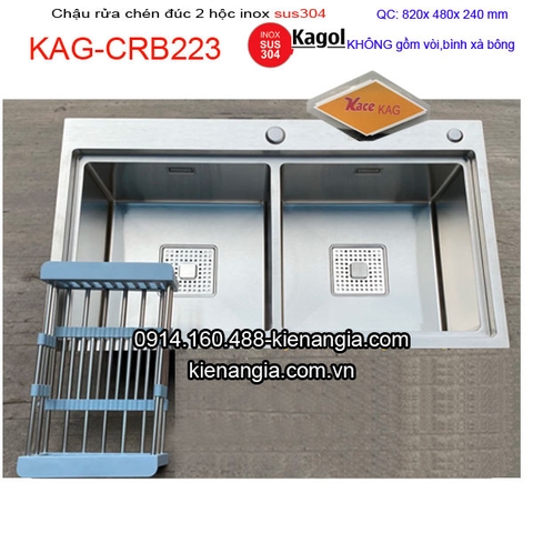Chậu rửa chén 2 hộc 82X48 cm inox 304 KAGOL KAG-CRB223