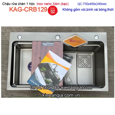 Chậu rửa Nano xám bạc (grey) 1 hộc75x46cm KAG-CRB129