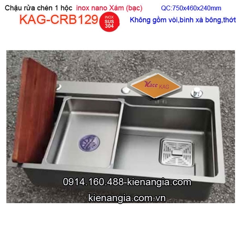 Chậu rửa Nano xám bạc (grey) 1 hộc75x46cm KAG-CRB129