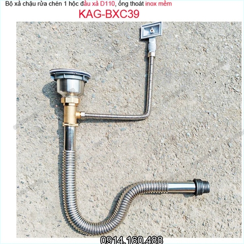 Bộ xả chậu rửa chén 1 hộc D110 ống inox mềm KAG-BXC39