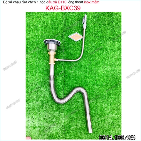 Bộ xả chậu rửa chén 1 hộc D110 ống inox mềm KAG-BXC39
