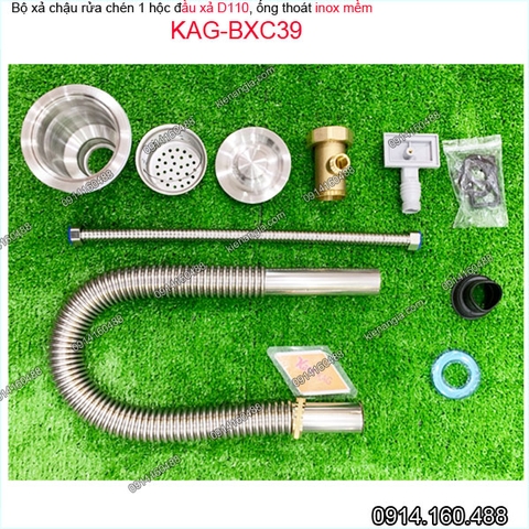 Bộ xả chậu rửa chén 1 hộc D110 ống inox mềm KAG-BXC39