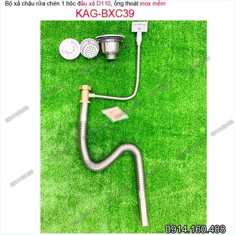 Bộ xả chậu rửa chén 1 hộc D110 ống inox mềm KAG-BXC39