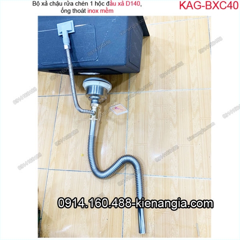 Bộ xả chậu rửa chén 1 hộc D140 ống inox mềm KAG-BXC40