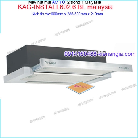 Máy hút mùi âm tủ bếp 60cm CAPRI Malaysia màu đen KAG-INSTALL602.6 BL Malaysia