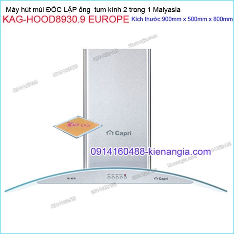 Máy hút mùi kính cong 90cm CAPRI KAG-HOOD8930.9 EUROPE