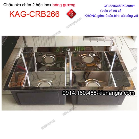 Chậu rửa chén 2 hộc đều 82x45 inox sus304 bóng gương KAG-CRB266