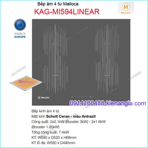 Bếp âm kính điện từ bếp từ Malloca KAG-MI594LINEAR