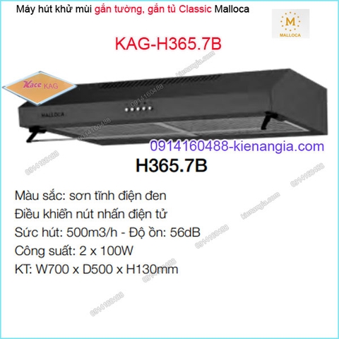 Máy hút khử mùi ĐEN 70cm gắn tường Malloca KAG-H365.7B