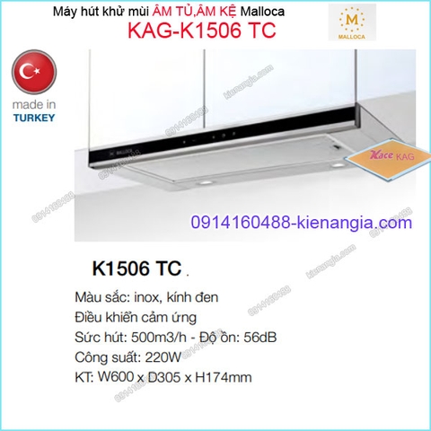 Máy hút khử mùi ÂM TỦ KỆ 600mm CẢM ỨNG Malloca KAG-K1506TC