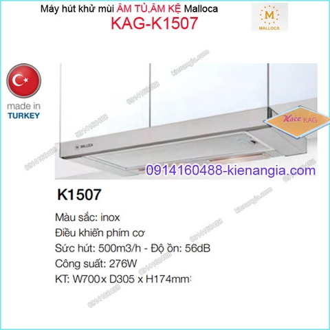Máy hút khử mùi ÂM TỦ KỆ 700mm INOX Malloca KAG-K1507