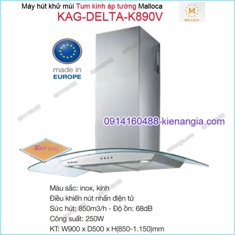 Máy hút khử mùi LUXURY  tum kính 900mm Malloca KAG-DELTAK890V