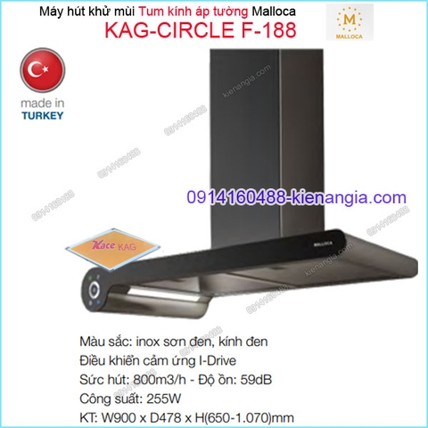 Máy hút khử mùi tum kính LUXURY  900mm ĐEN Malloca KAG-CIRCLE-F188