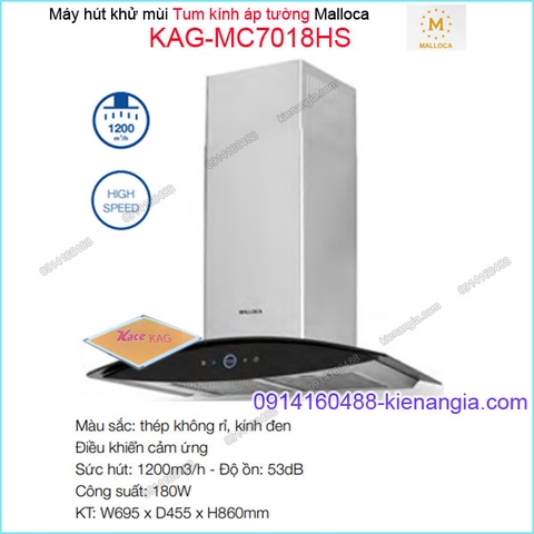 Máy hút khử mùi tum kính LUXURY  700mm Malloca KAG-MC7018HS