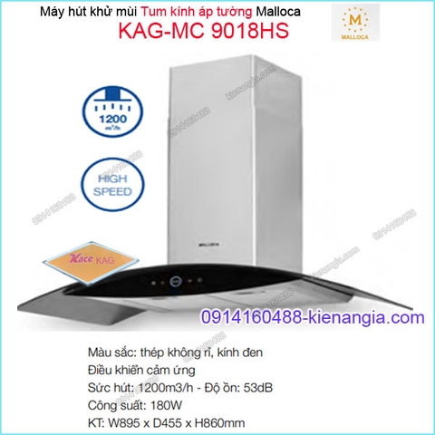 Máy hút khử mùi LUXURY  tum kính 900mm Malloca KAG-MC9018HS
