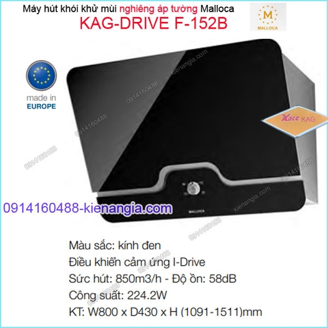Máy hút khói khử mùi nghiêng ĐEN Malloca 800mm KAG-DRIVE-F152B
