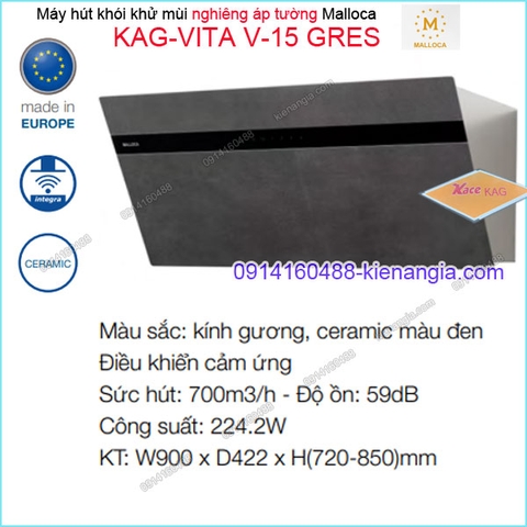 Máy hút khói khử mùi nghiêng Malloca 900mm KAG-VITA-V15GRES
