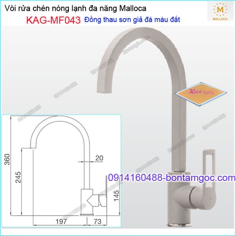 Vòi rửa chén nóng lạnh đồng thau sơn giả đá màu đất Malloca KAG-MF043