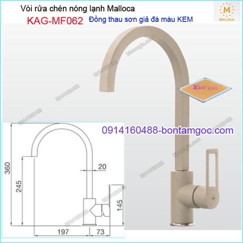 Vòi rửa chén nóng lạnh đồng thau sơn giả đá màu KEM Malloca KAG-MF062