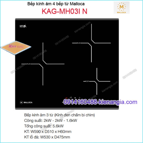 Bếp âm kính điện từ bếp từ Malloca KAG-MH03IN