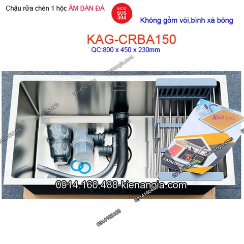 Chậu rửa chén âm mặt đá 80x45 x23cm inox đúc 304 KAG-CRBA150