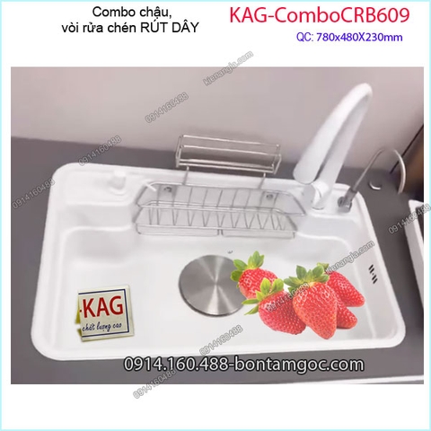 Combo chậu rửa chén,vòi rút dây 78X48cm Trắng KAG-ComboCRB609