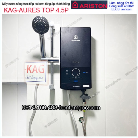 Máy nước nóng màu đen có bơm cảm ứng Ariston chính hãng KAG-AURES TOP 4.5P