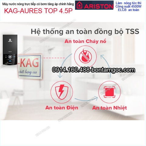 Máy nước nóng màu đen có bơm cảm ứng Ariston chính hãng KAG-AURES TOP 4.5P