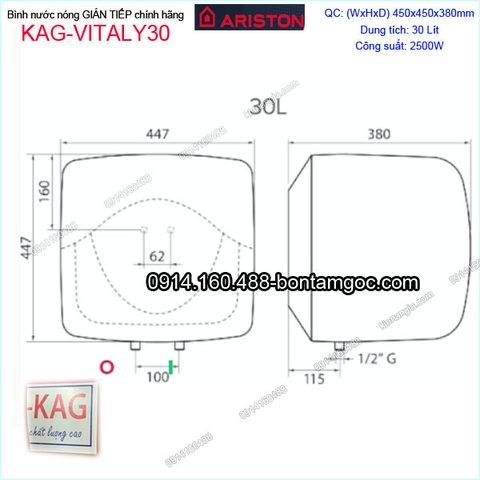 Bình nước nóng gián tiếp 30 lít Ariston chính hãng KAG-VITALY30