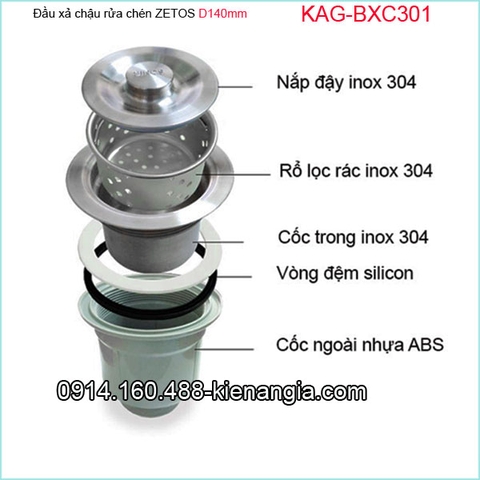 Đầu xả chậu ZETOS D140 nhựa đúc KAG-BXC301