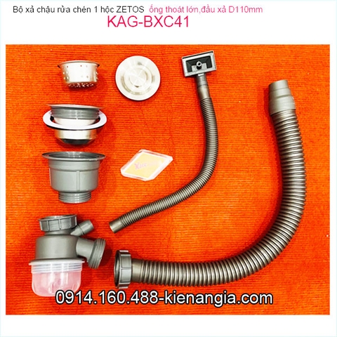 Bộ xả chậu 1 hộc ZETOS đầu nhựa đúc D110 có bầu lắng KAG-BXC41