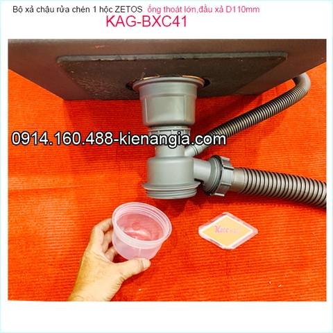 Bộ xả chậu 1 hộc ZETOS đầu nhựa đúc D110 có bầu lắng KAG-BXC41