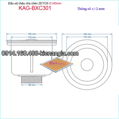 Đầu xả chậu ZETOS D140 nhựa đúc KAG-BXC301
