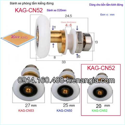 Bánh xe cửa lùa D20mm phòng tắm kiếng đứng KAG-CN52